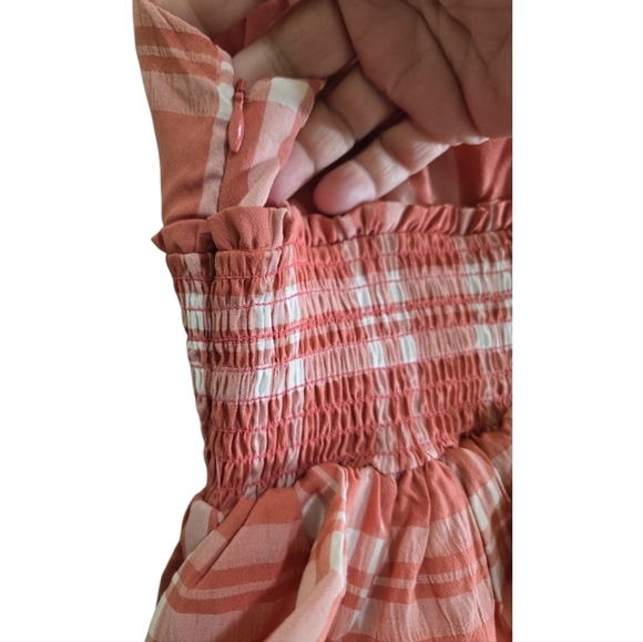 Majorelle Paradise Red Plaid Mini Dress Small Crinkle Crepe Smocked Waist - Picture 6 of 8